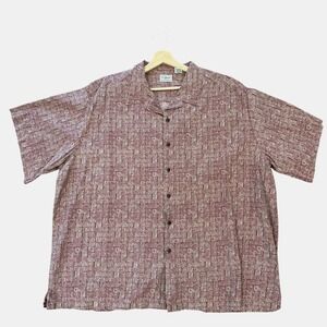 Vintage LL Bean Loop Camp Shirt Mens XXL REG Red Tiki AOP Short Sleeve Button Up